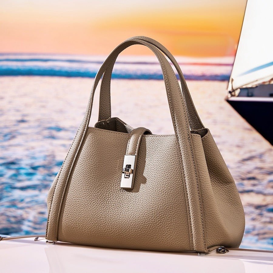 Genuine Leather Bucket Tote – First‑Layer Cowhide, Large Capacity