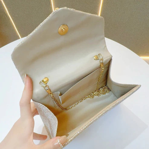 Gold Retro Sequin Shoulder Messenger Bag – European‑American Vintage Clutch